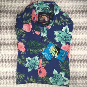 Men Good Vibes Blue Hawaiian Summer Button Down